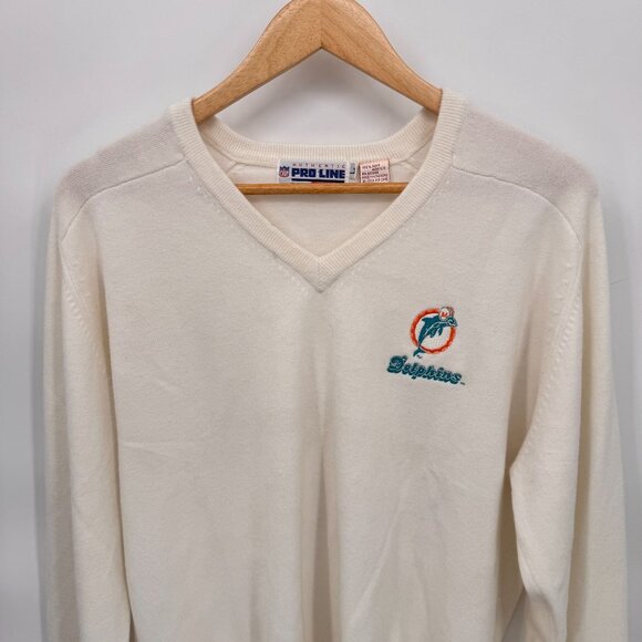 Vintage NFL Pro Line Miami Dolphins V-Neck Sweater Mens Large‎ White Acrylic - Picture 2 of 6